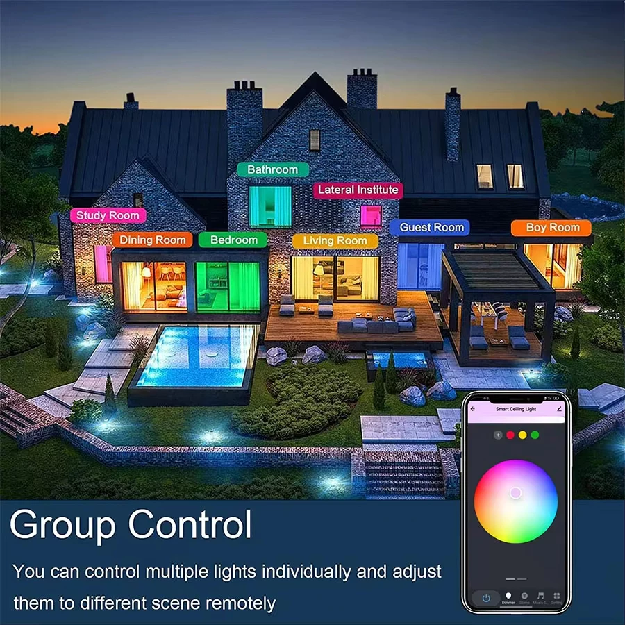 Tuya WIFI สมาร์ท LED โคมไฟเพดานรอบ Dimming RGB แผง APP