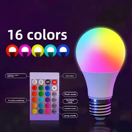 E27 RGB หลอดไฟ 16 สี E27 ฐาน LED Multicolor หลอดไฟ 220 โวลต์หรี่แสงได้ 24 คีย์รีโมทคอนโทรลบรรยากาศแสงนีออน