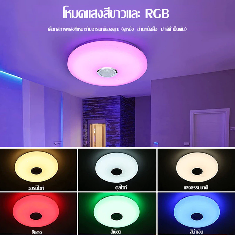 ไฟเพดานสีสันสดใสลำโพงบลูทูธพร้อมรีโมท อัจฉริยะ 36W หลอดไฟ Led RGBCW Wifi