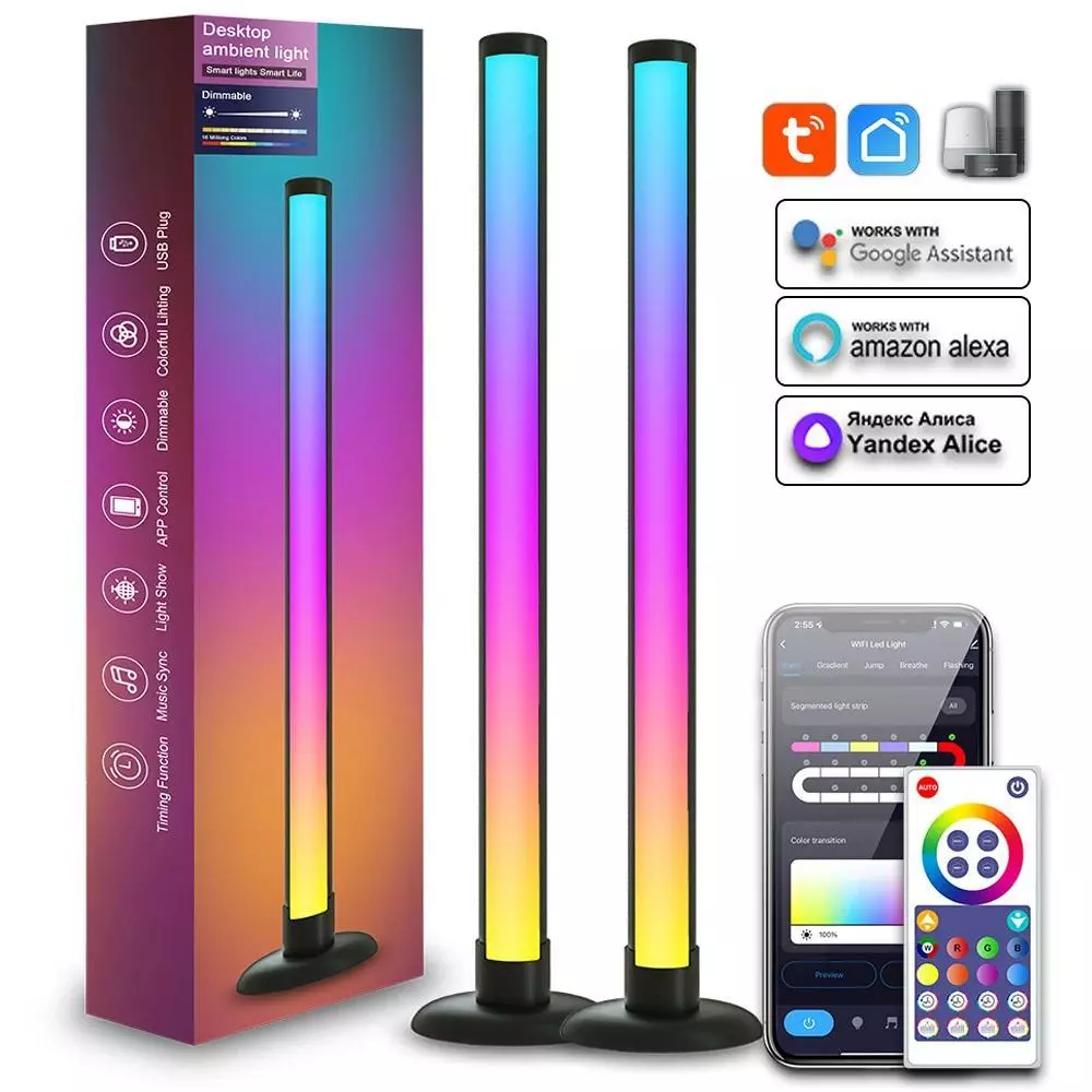 Tuya WIFI สมาร์ท RGB LED Light Bars ปลั๊ก USB 40 ซม. โคมไฟตั้งพื้นซิงค์เพลง