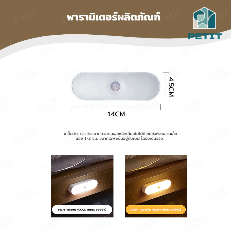 ไฟเซ็นเซอร์ โคมไฟหัวเตียง หลอดไฟอัจฉริยะ  ไฟห้องน้ำ ชาร์จผ่าน usb