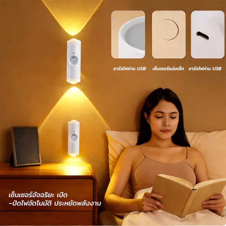 ไฟกลางคืนเซนเซอร์อัจฉริยะ LED เปลี่ยนได้3สี ลดเพิ่มแสงได้โคมไฟติดผนังเซนเซอร์ ชาร์จUSB ติดผนังไร้สาย