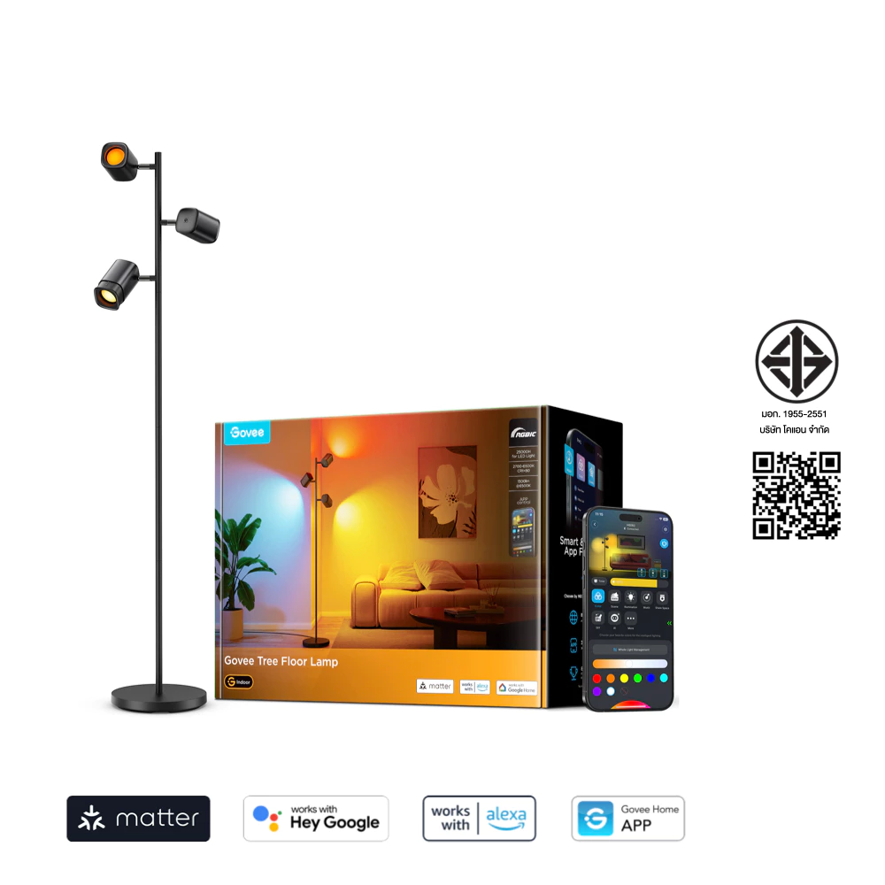 Govee Tree Floor Lamp พร้อมแขนไฟ 3 ดวง ปรับได้อิสระ